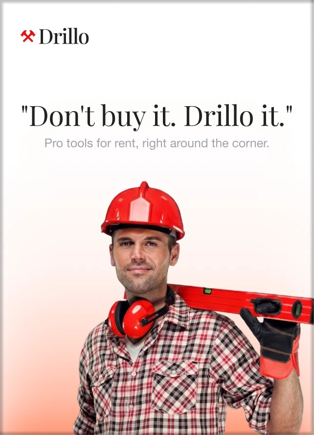 Бренд-постер Drillo с мастером и инструментами